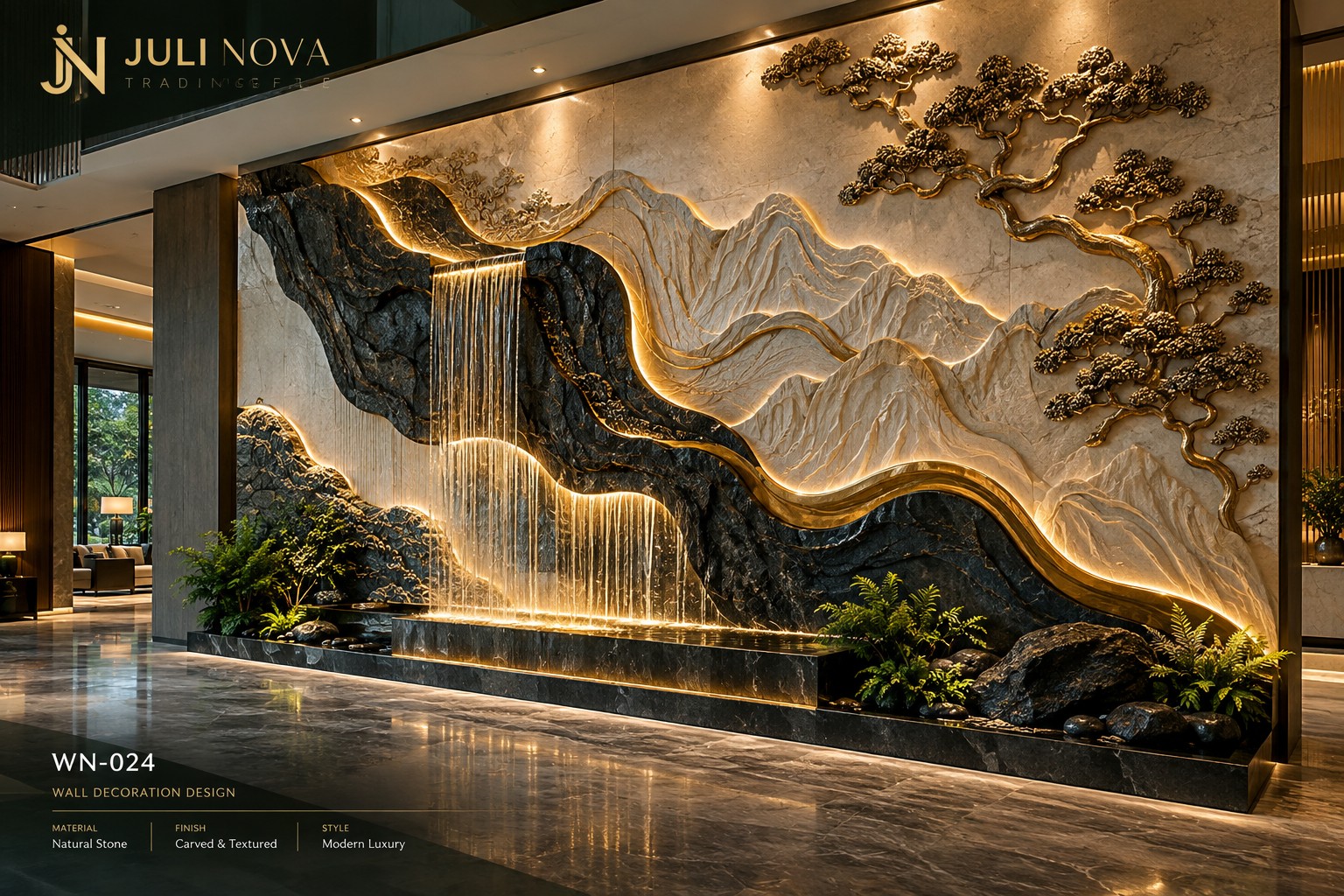 Luxury decorative wall and waterfall concept